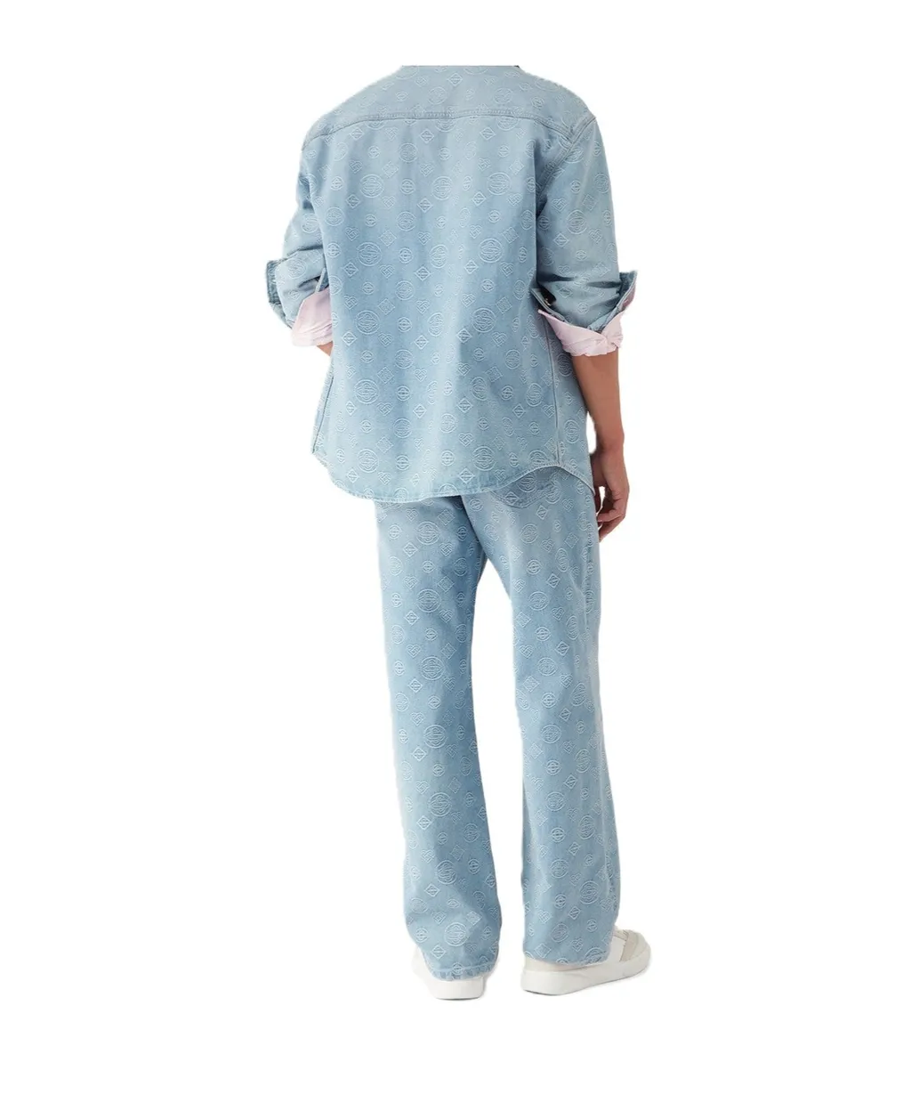 Logo Jacquard Curved Hem Denim Shirt