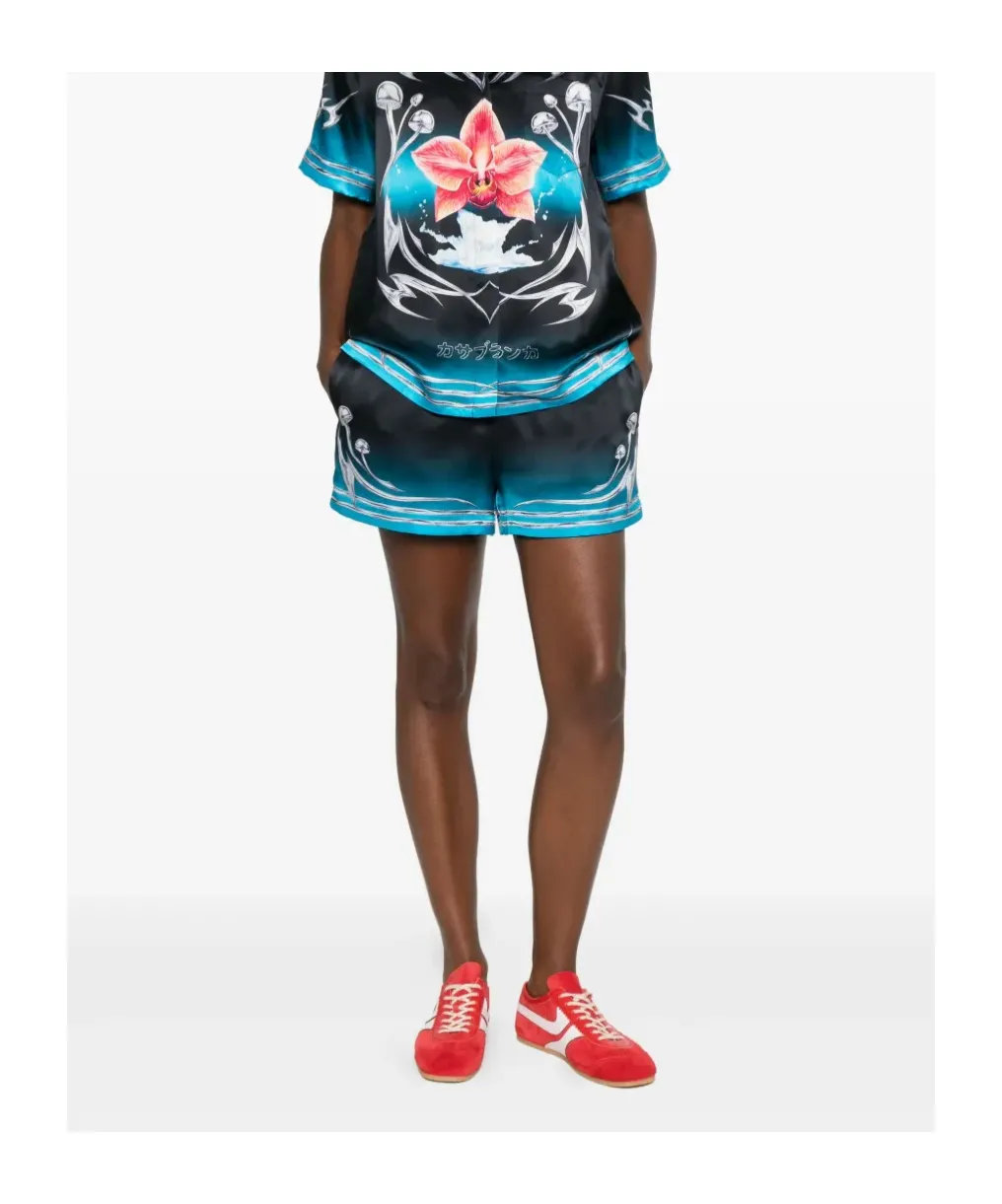 Mushroom Print Elastic Waist Shorts