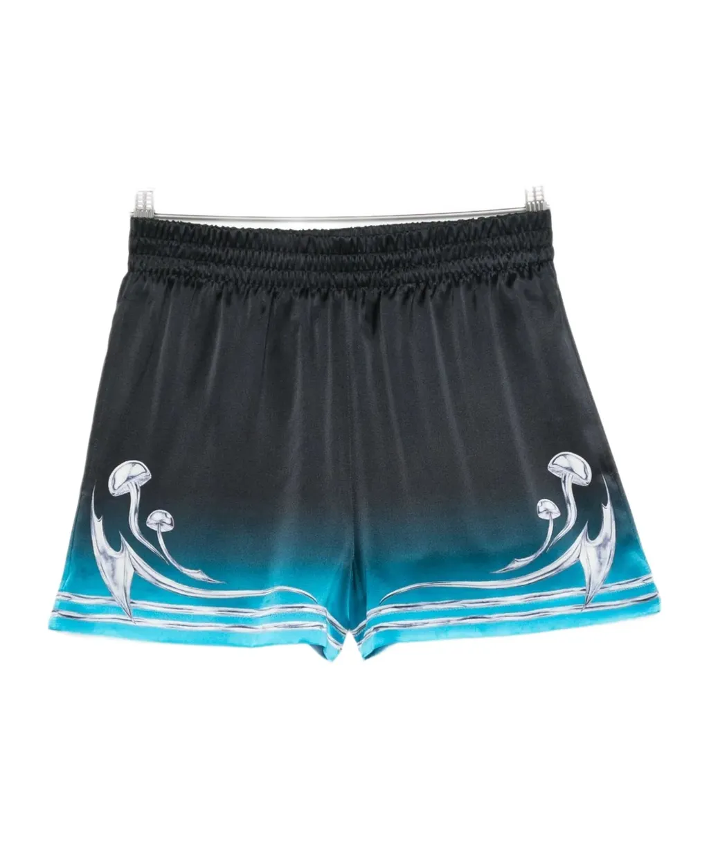 Mushroom Print Elastic Waist Shorts