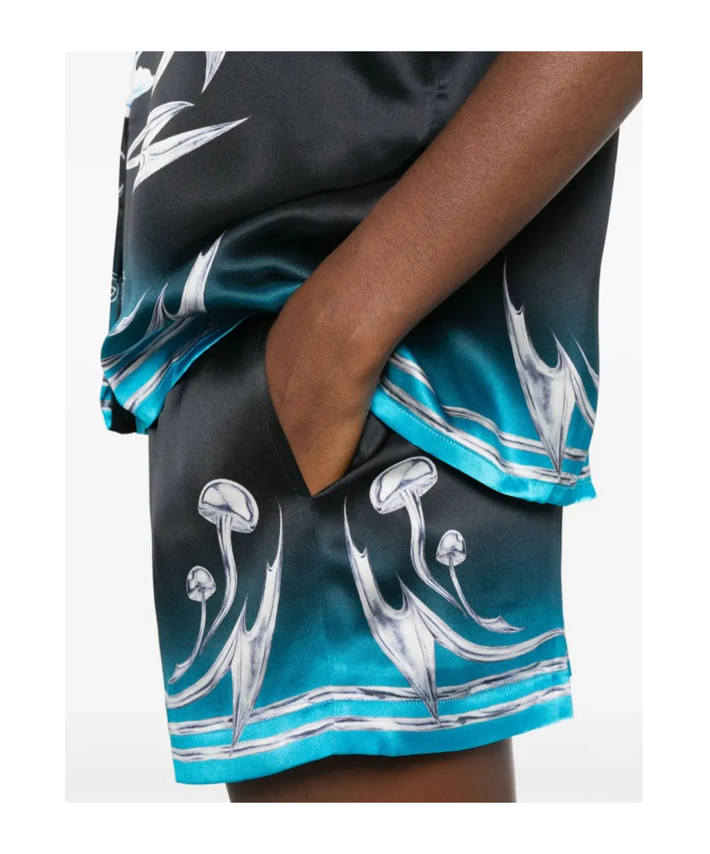 Mushroom Print Elastic Waist Shorts