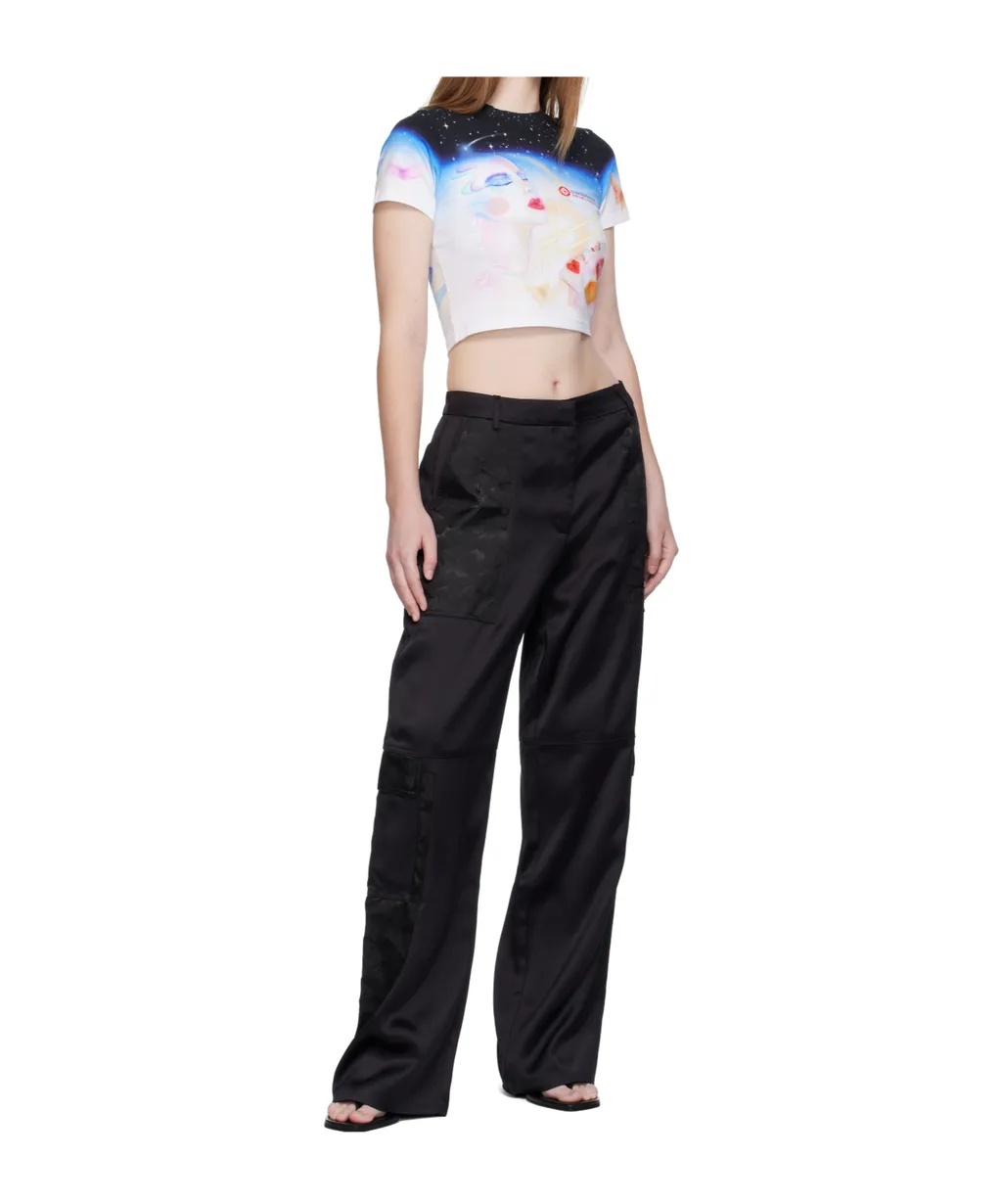 Logo Embroidered Patch Casual Pants