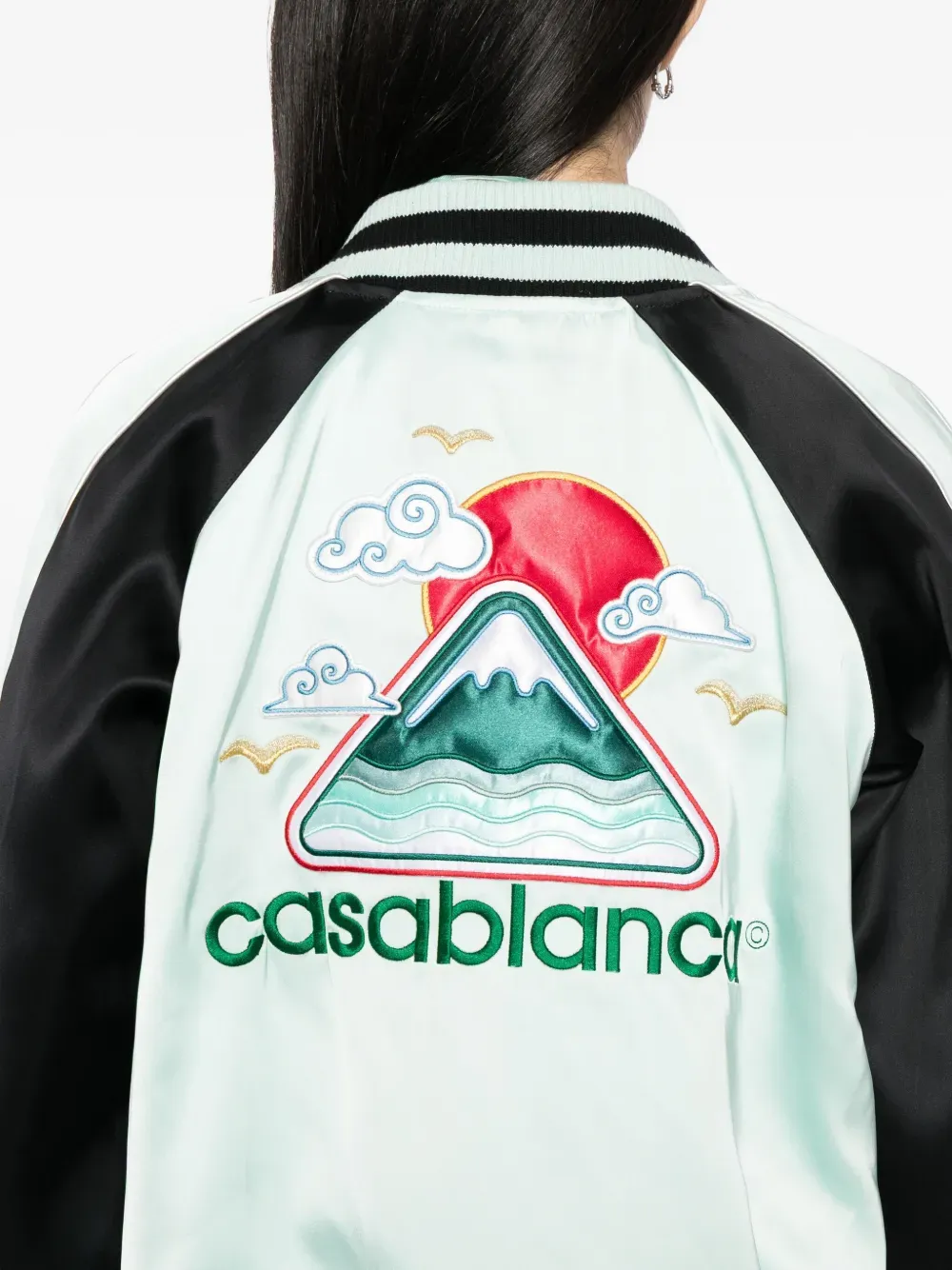 Embroidered Satin Bomber Jacket