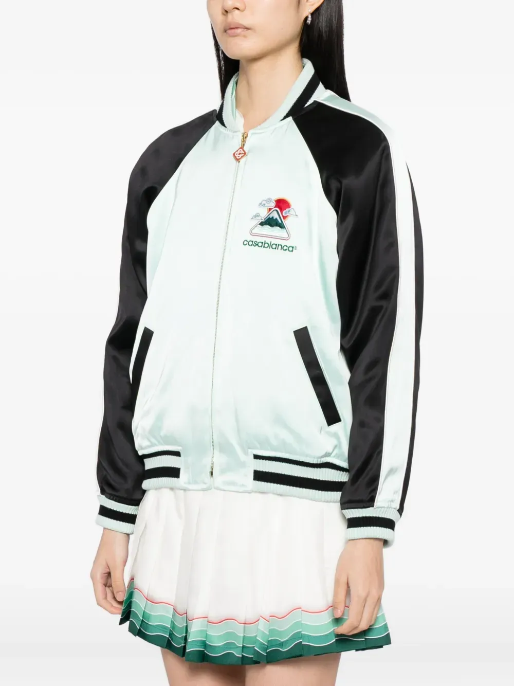 Embroidered Satin Bomber Jacket