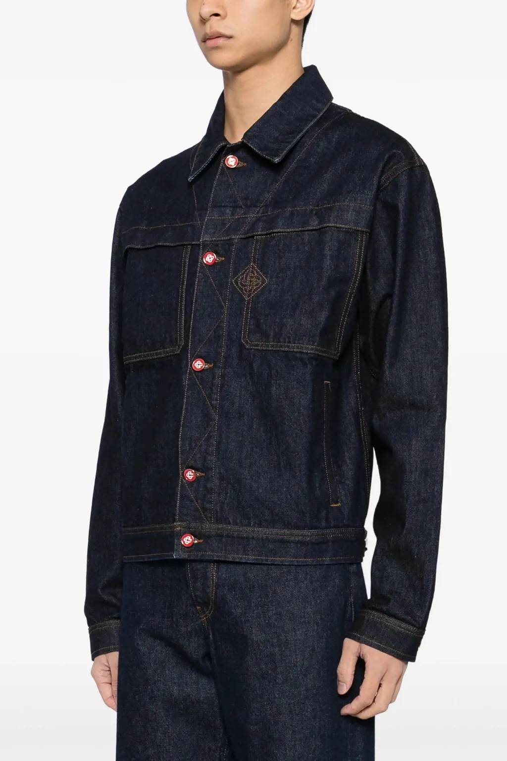 Logo Embroidered Buttoned Denim Jacket