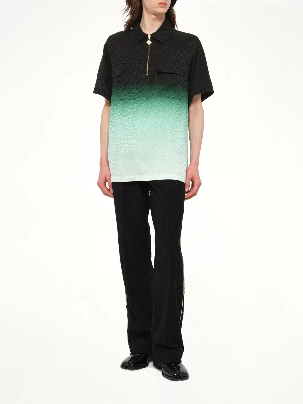 Zip-Front Textured Polo Shirt