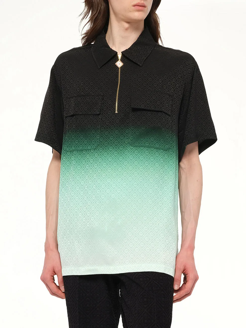 Zip-Front Textured Polo Shirt