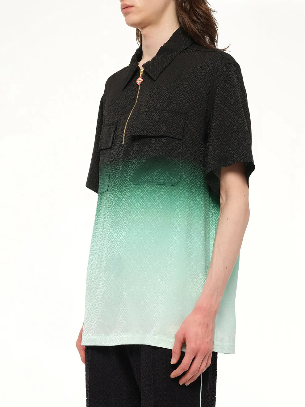 Zip-Front Textured Polo Shirt