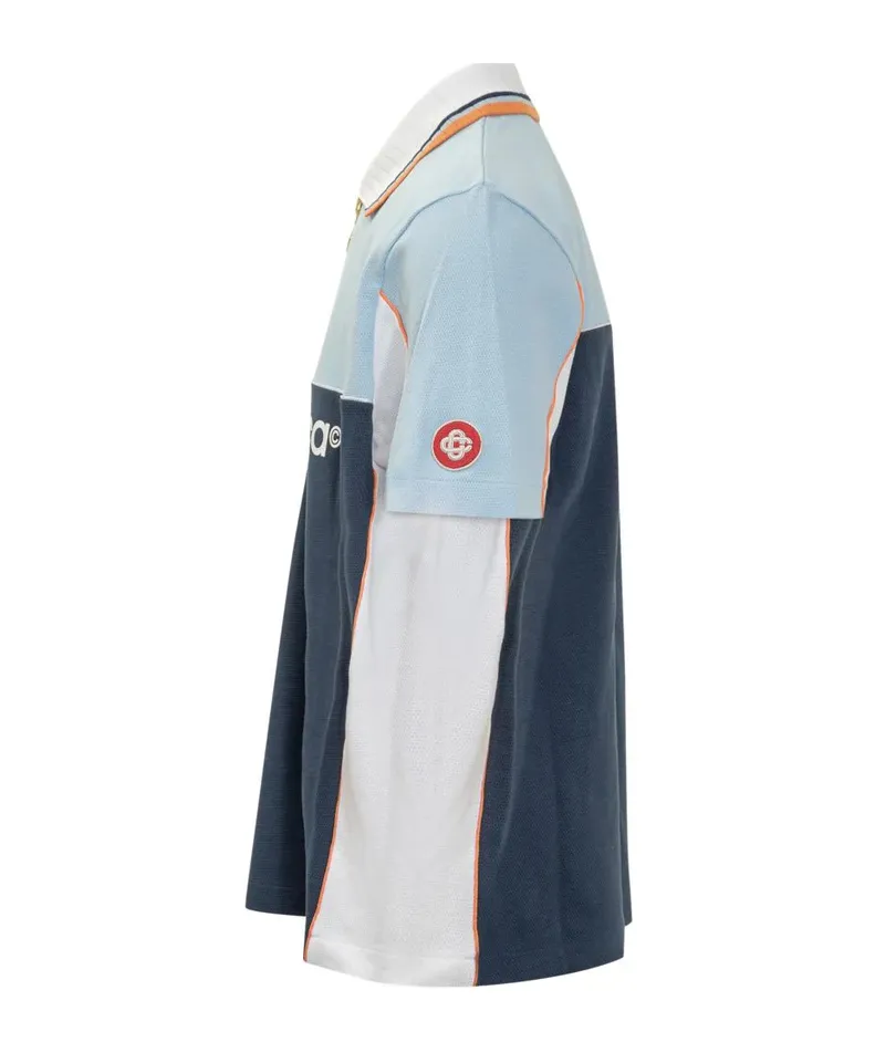 Colour-Block Zip-Neck Polo Shirt