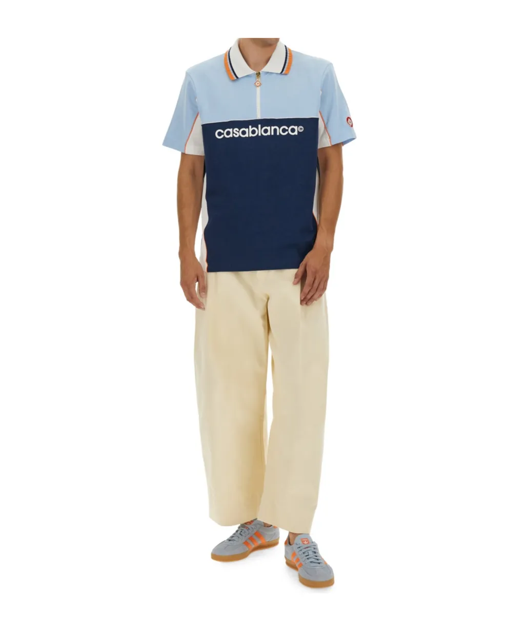Colour-Block Zip-Neck Polo Shirt