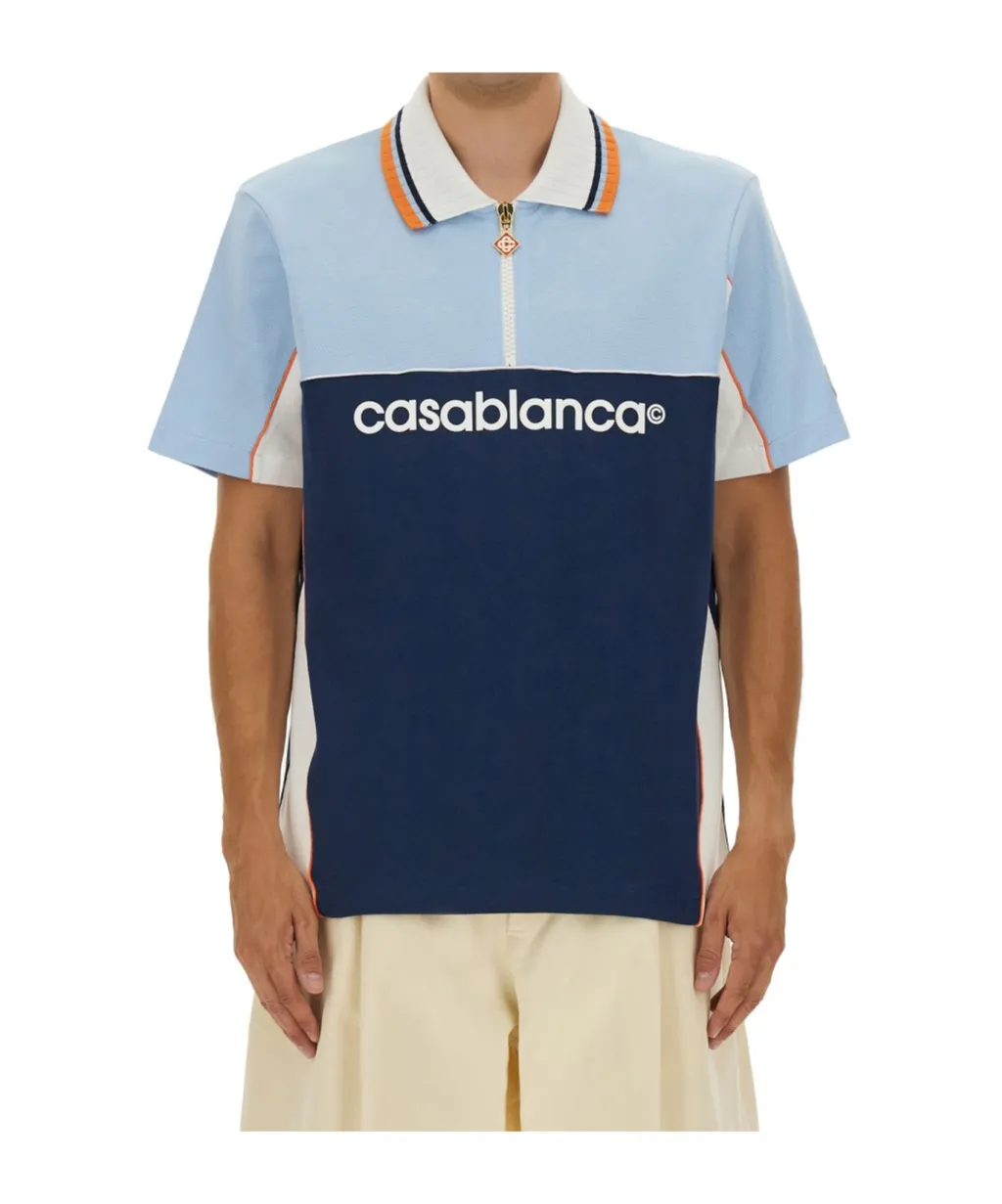 Colour-Block Zip-Neck Polo Shirt