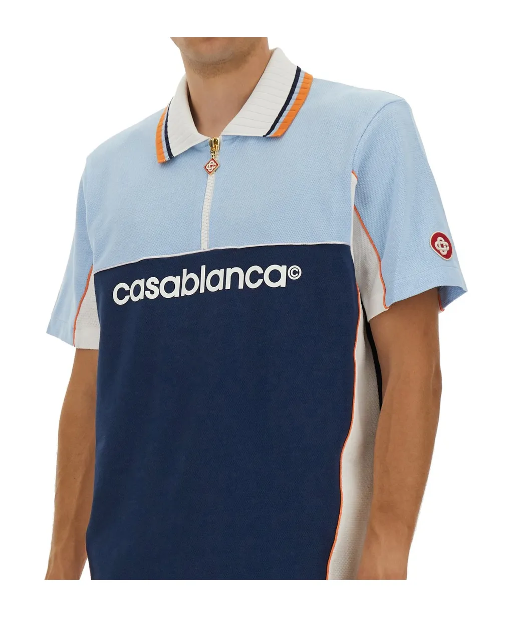 Colour-Block Zip-Neck Polo Shirt