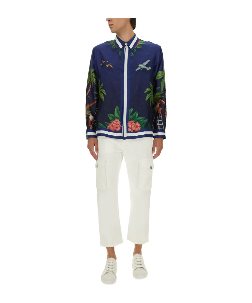 Long Sleeved Printed Satin Shirt