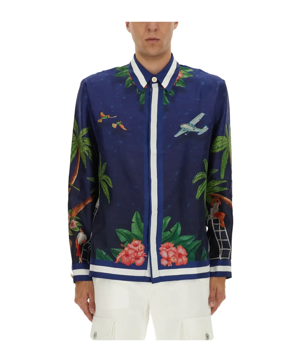 Long Sleeved Printed Satin Shirt