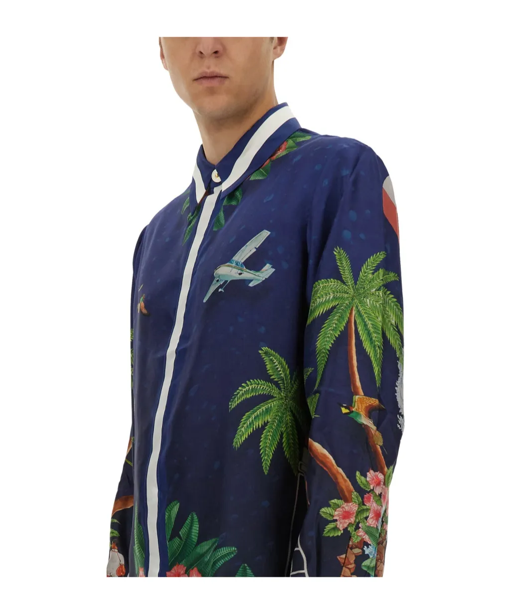 Long Sleeved Printed Satin Shirt