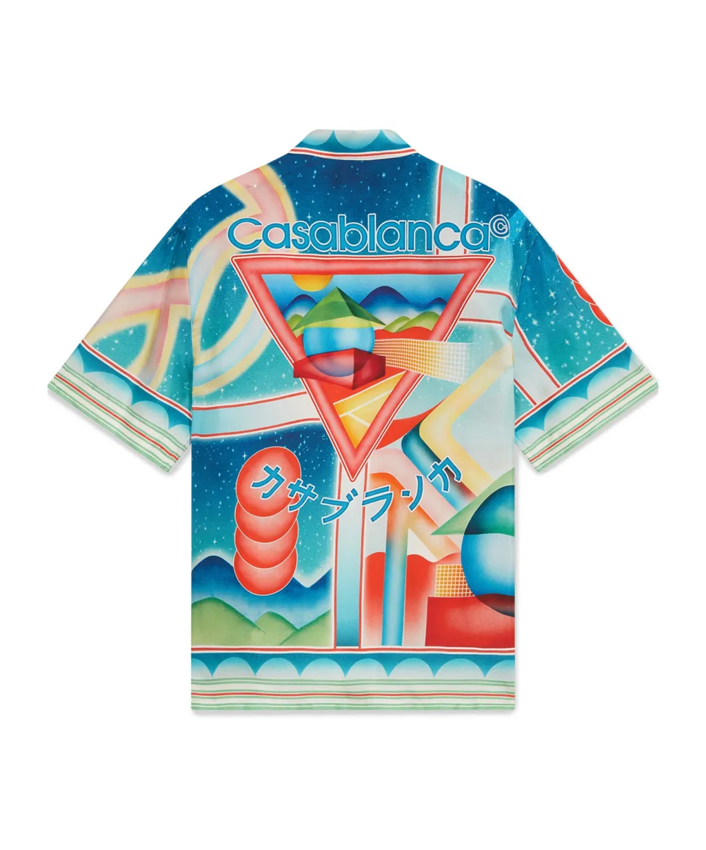 Galaxy Court Geometric-Print Silk Shirt