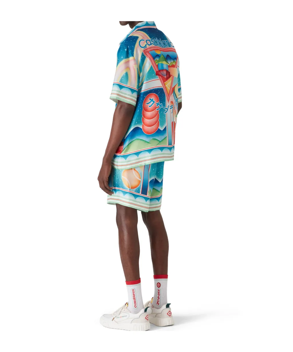 Galaxy Court Geometric-Print Silk Shirt
