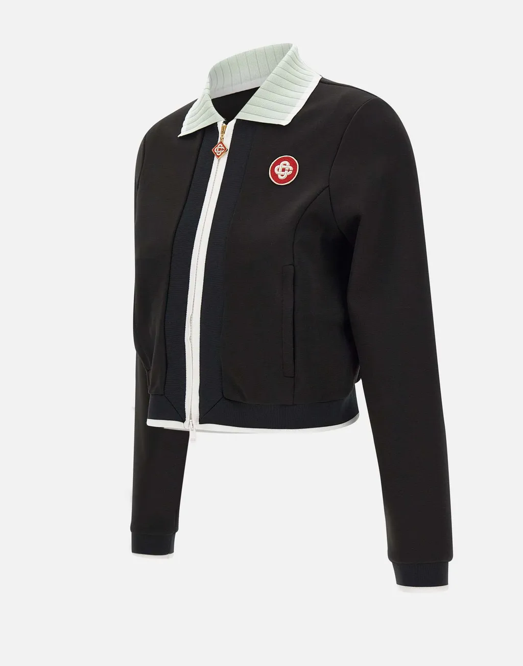High-Collar Embroidered-Logo Jacket