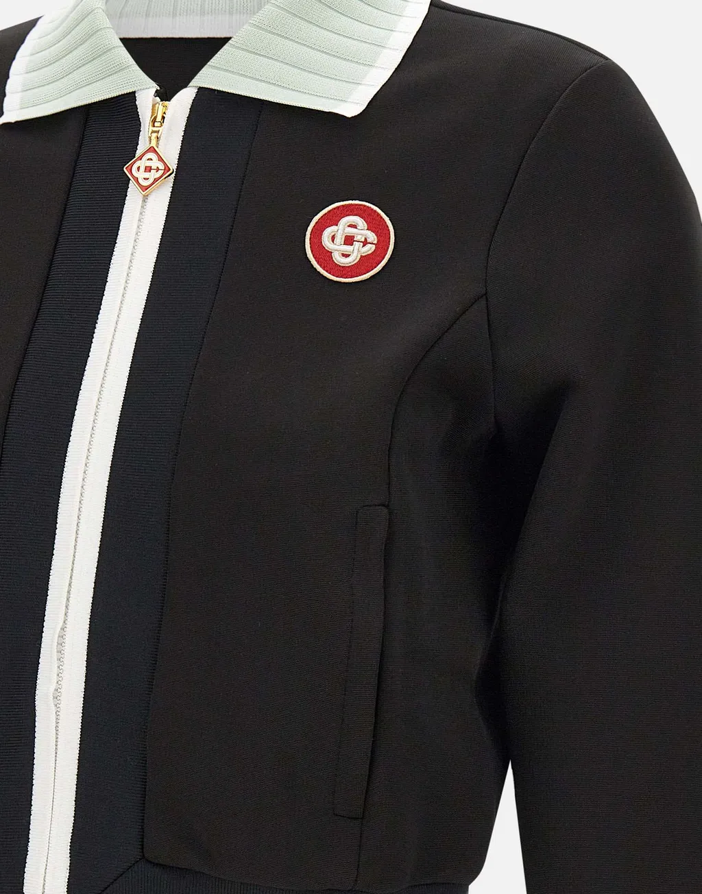 High-Collar Embroidered-Logo Jacket