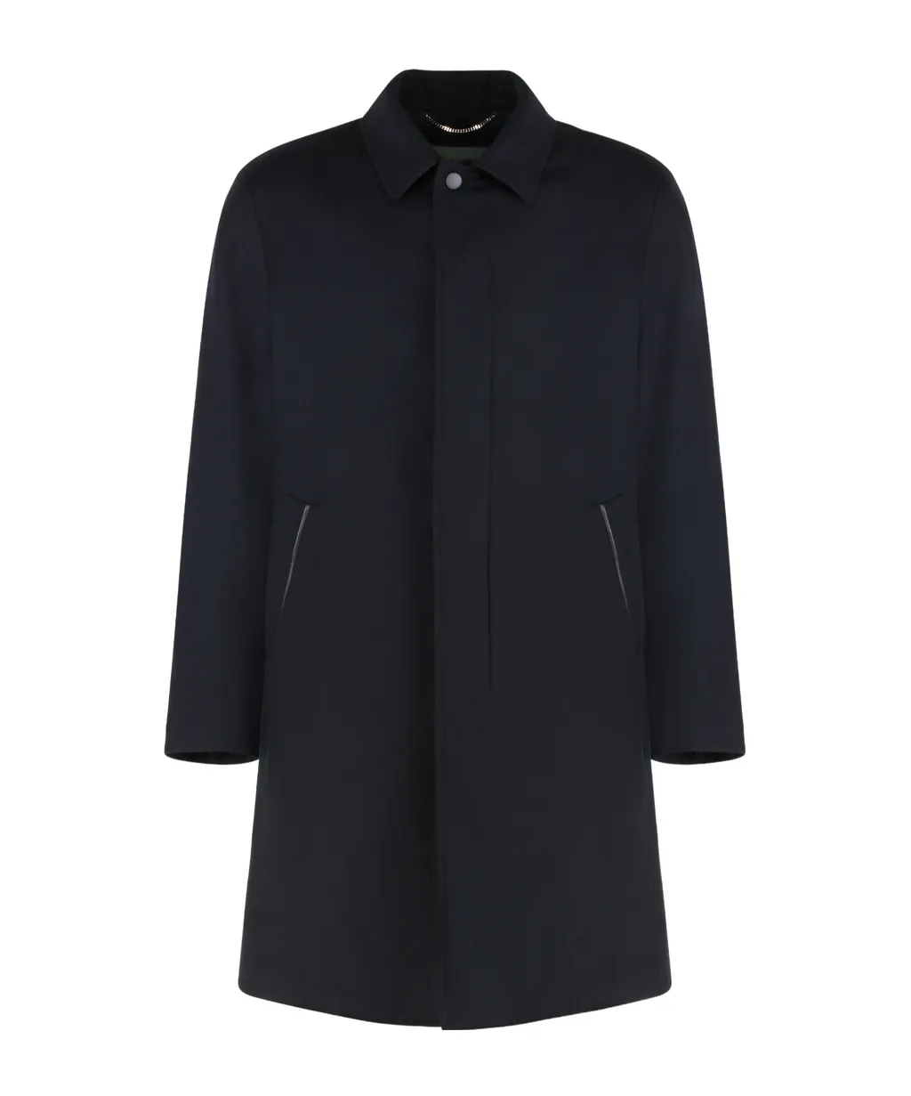 Leather-Trim Wool Coat