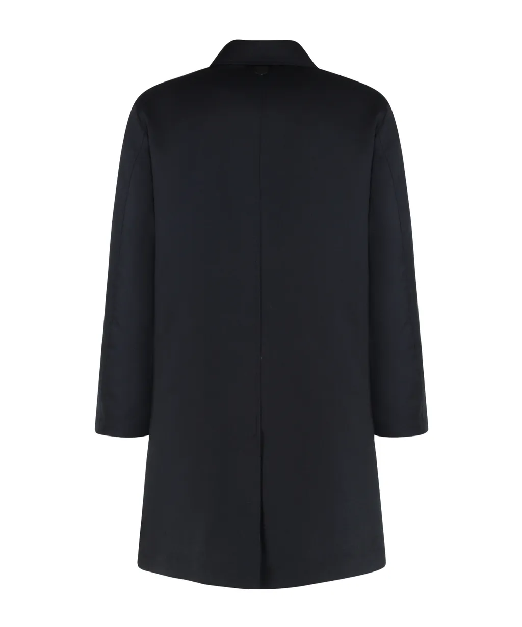 Leather-Trim Wool Coat