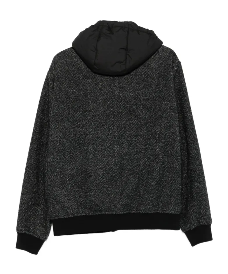 Herringbone-Pattern Hooded Jacket