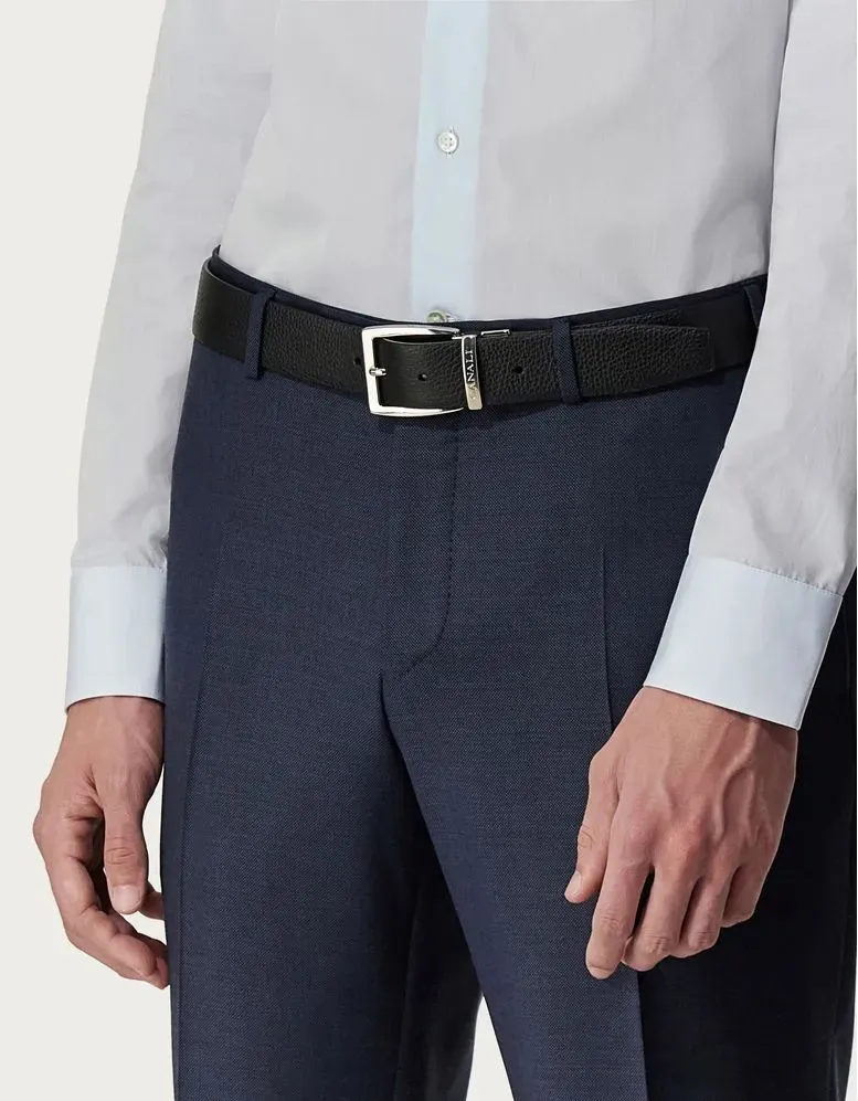 Logo-Engraved Pebbled Leather Belt