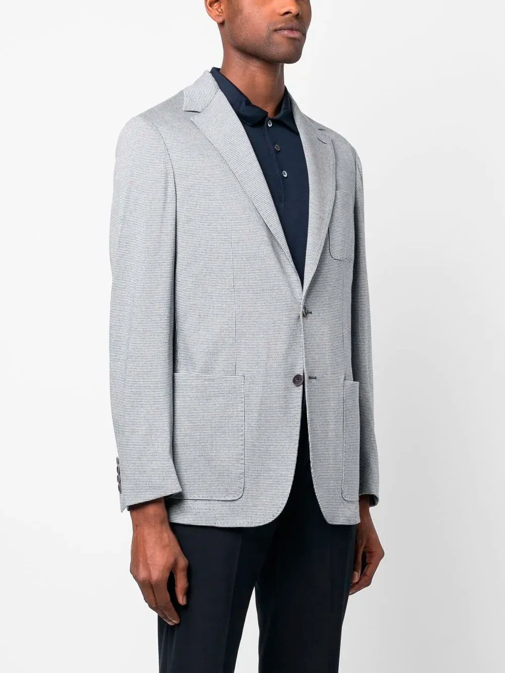 Check-Pattern Single-Breasted Blazer