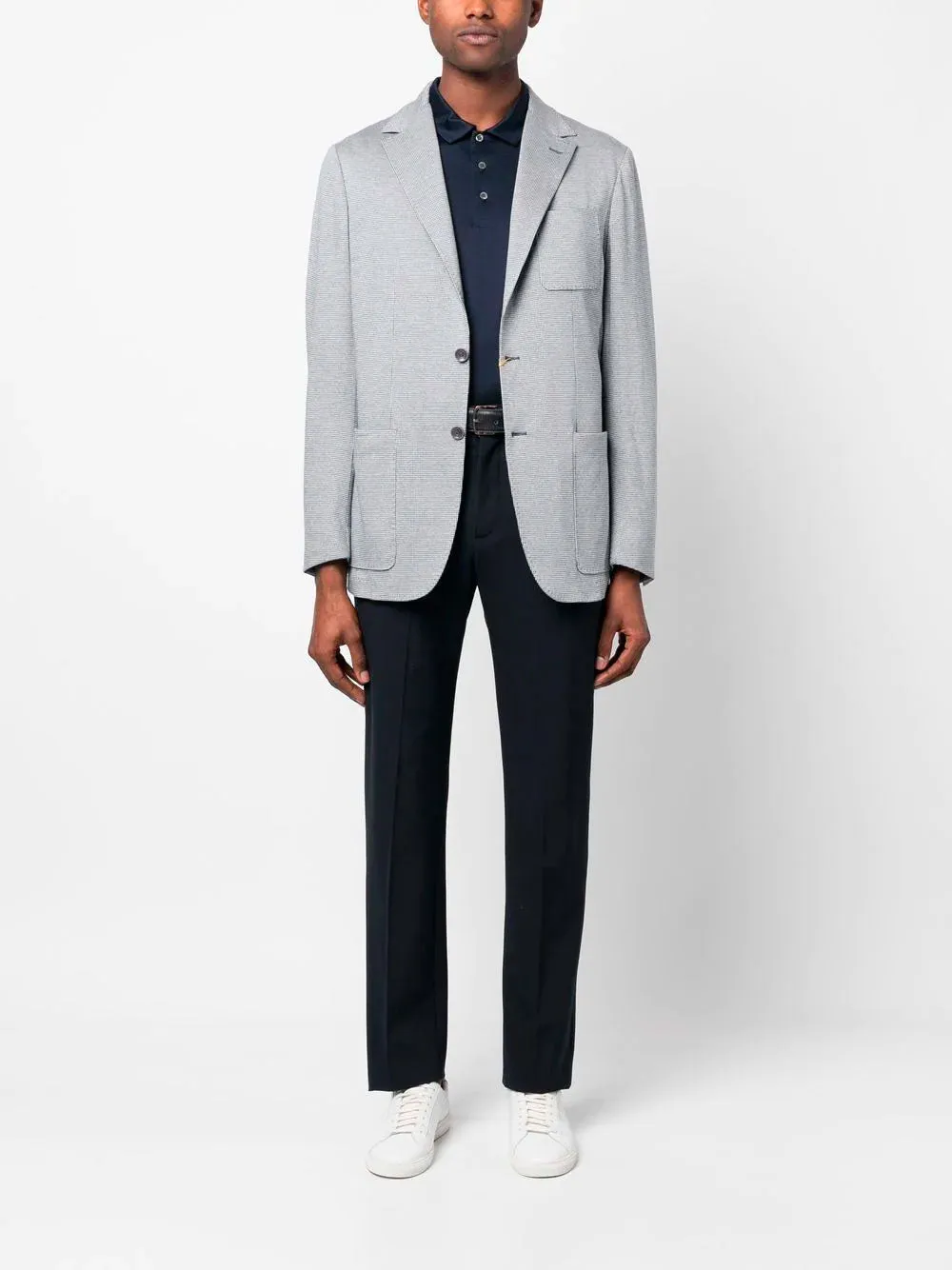 Check-Pattern Single-Breasted Blazer