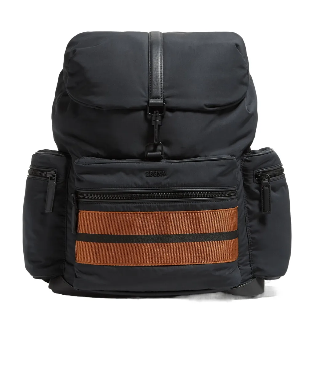 Logo Printed Stripe-Trim Backpack