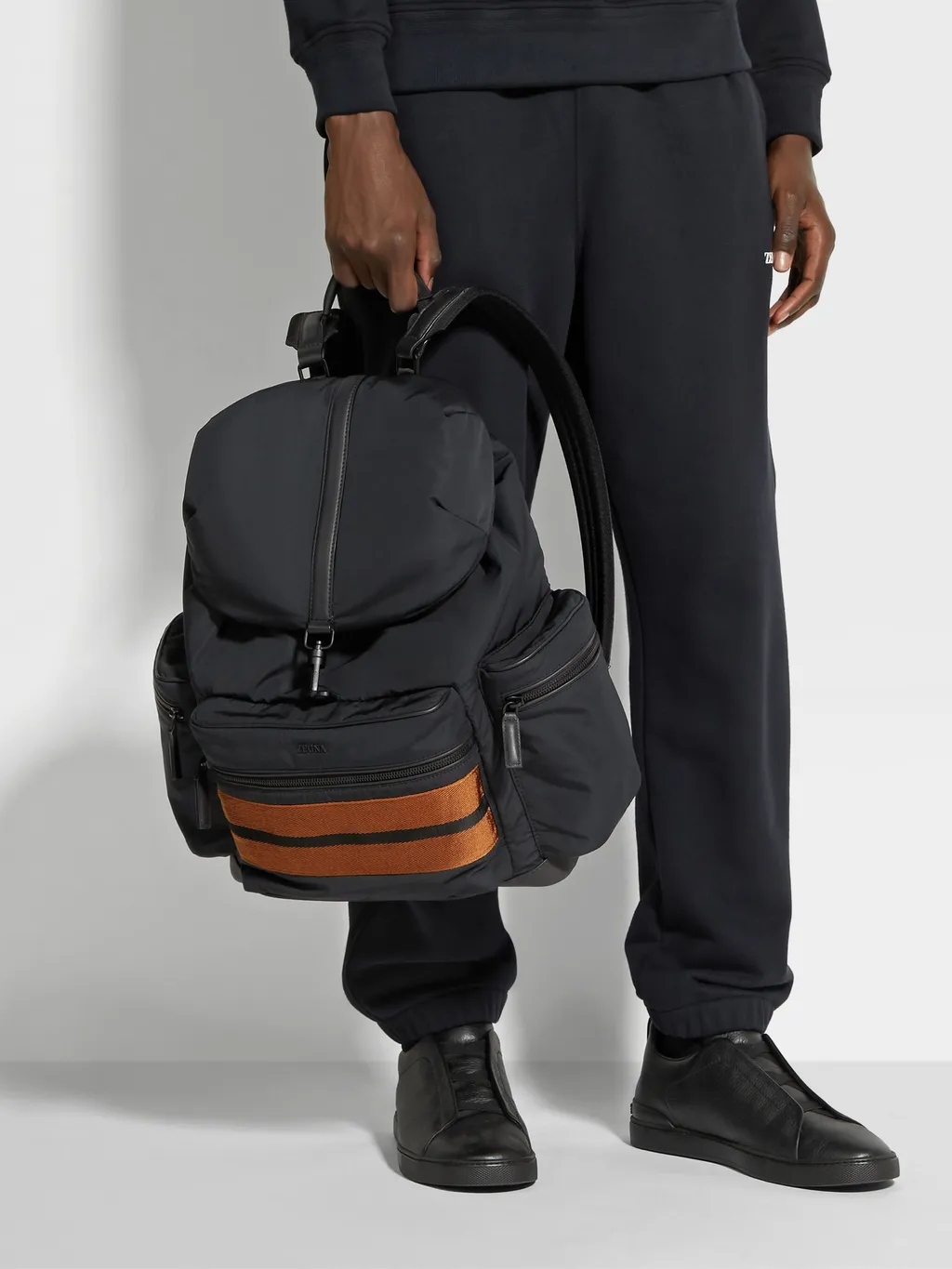 Logo Printed Stripe-Trim Backpack