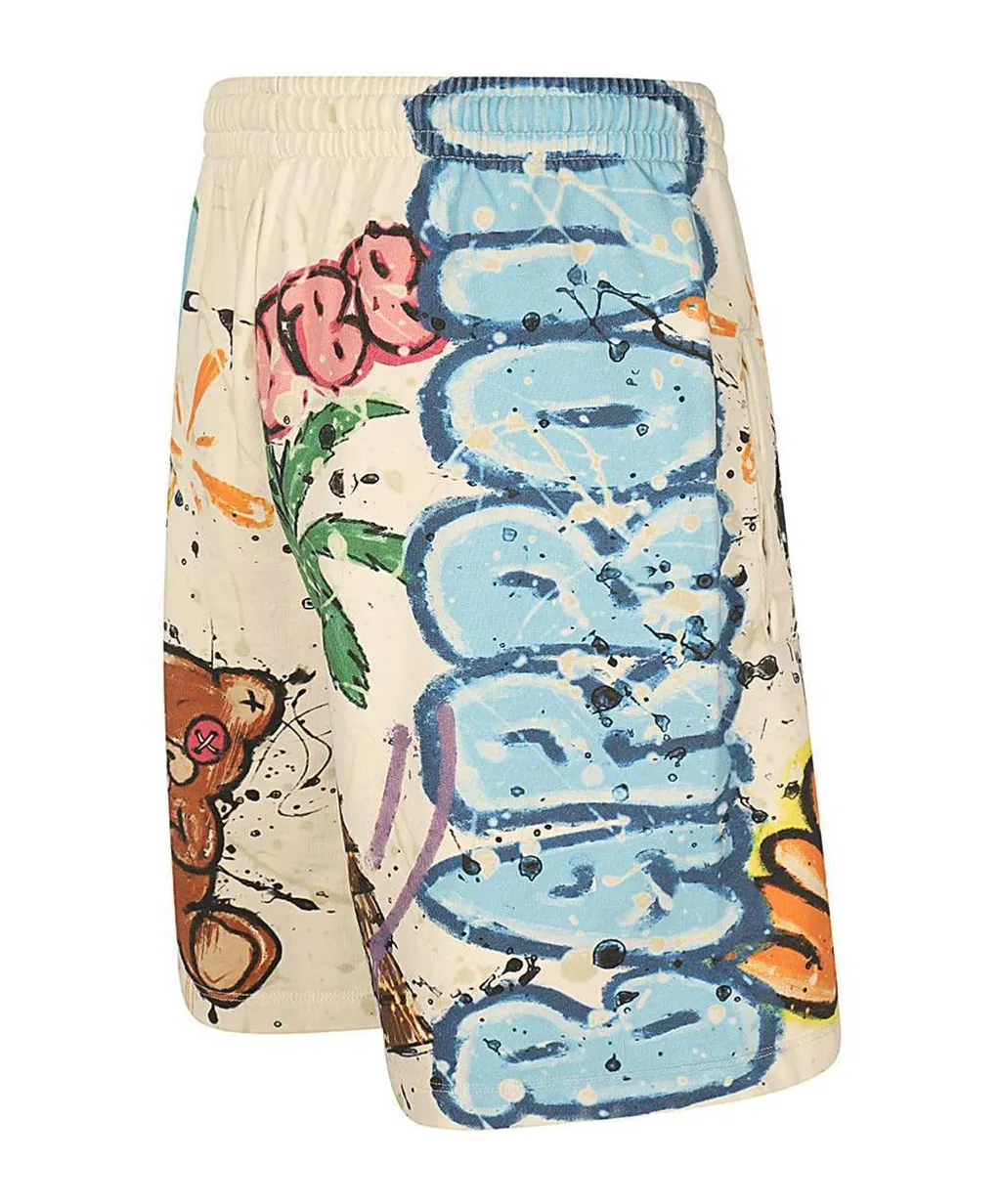 Graffiti-Print Cotton Track Shorts