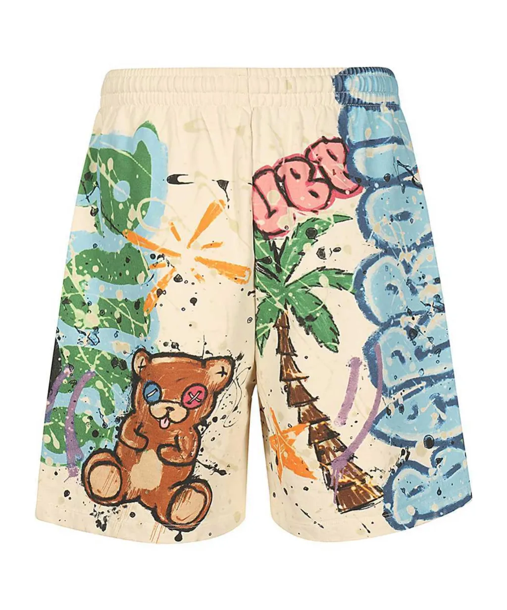 Graffiti-Print Cotton Track Shorts