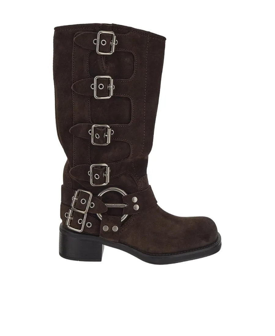 Logo-Engraved Buckle-Detailed Block-Heeled Boots