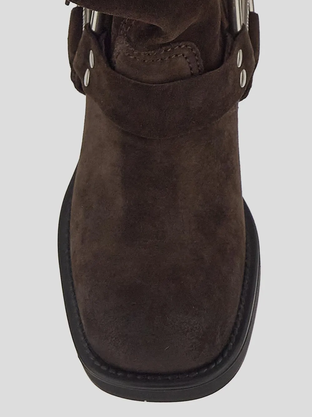 Logo-Engraved Buckle-Detailed Block-Heeled Boots