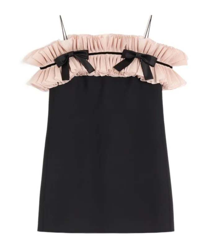 Crepe Couture Pleated Bow Mini Dress