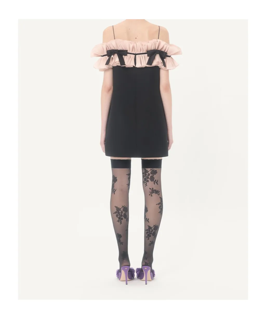 Crepe Couture Pleated Bow Mini Dress