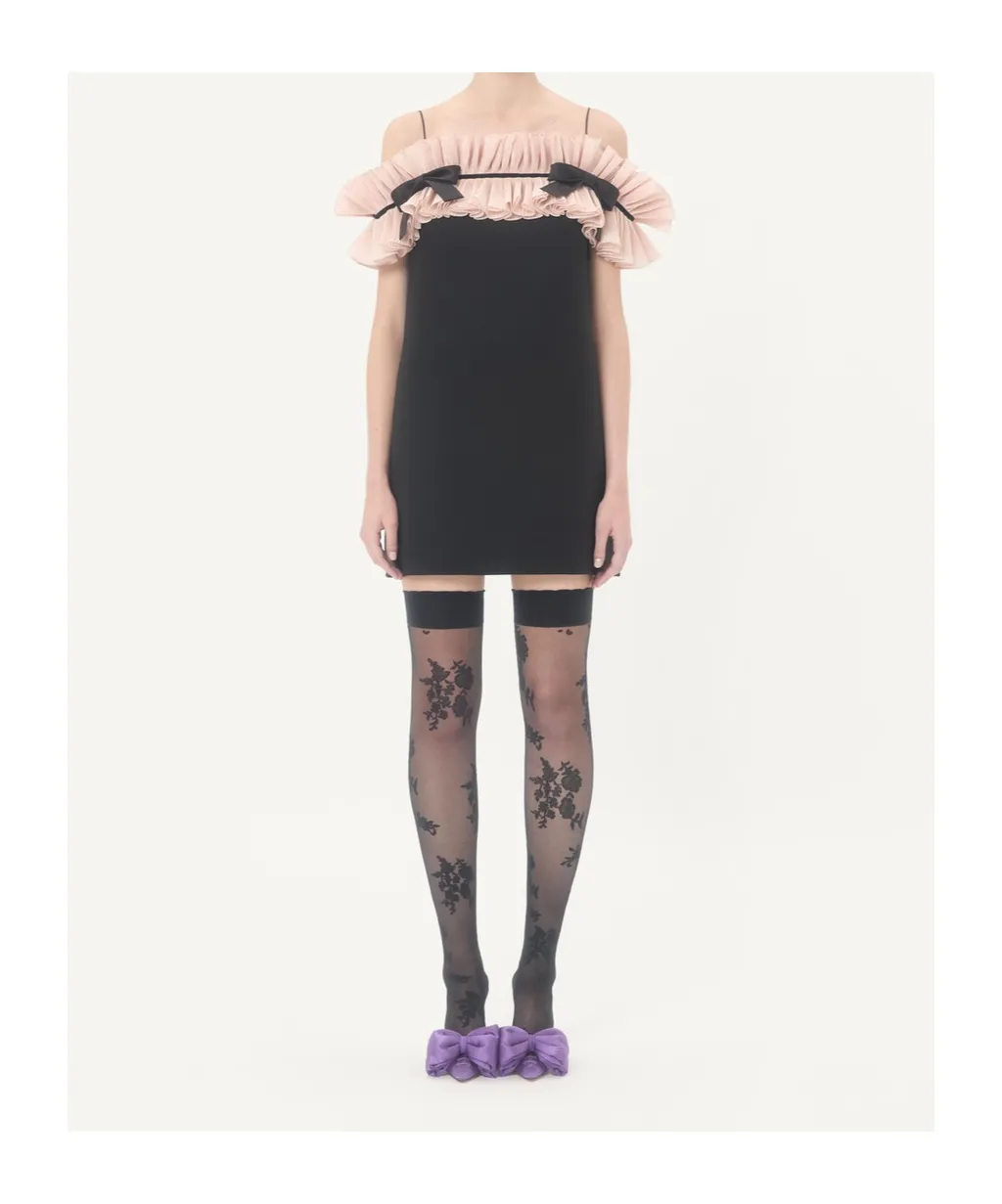 Crepe Couture Pleated Bow Mini Dress