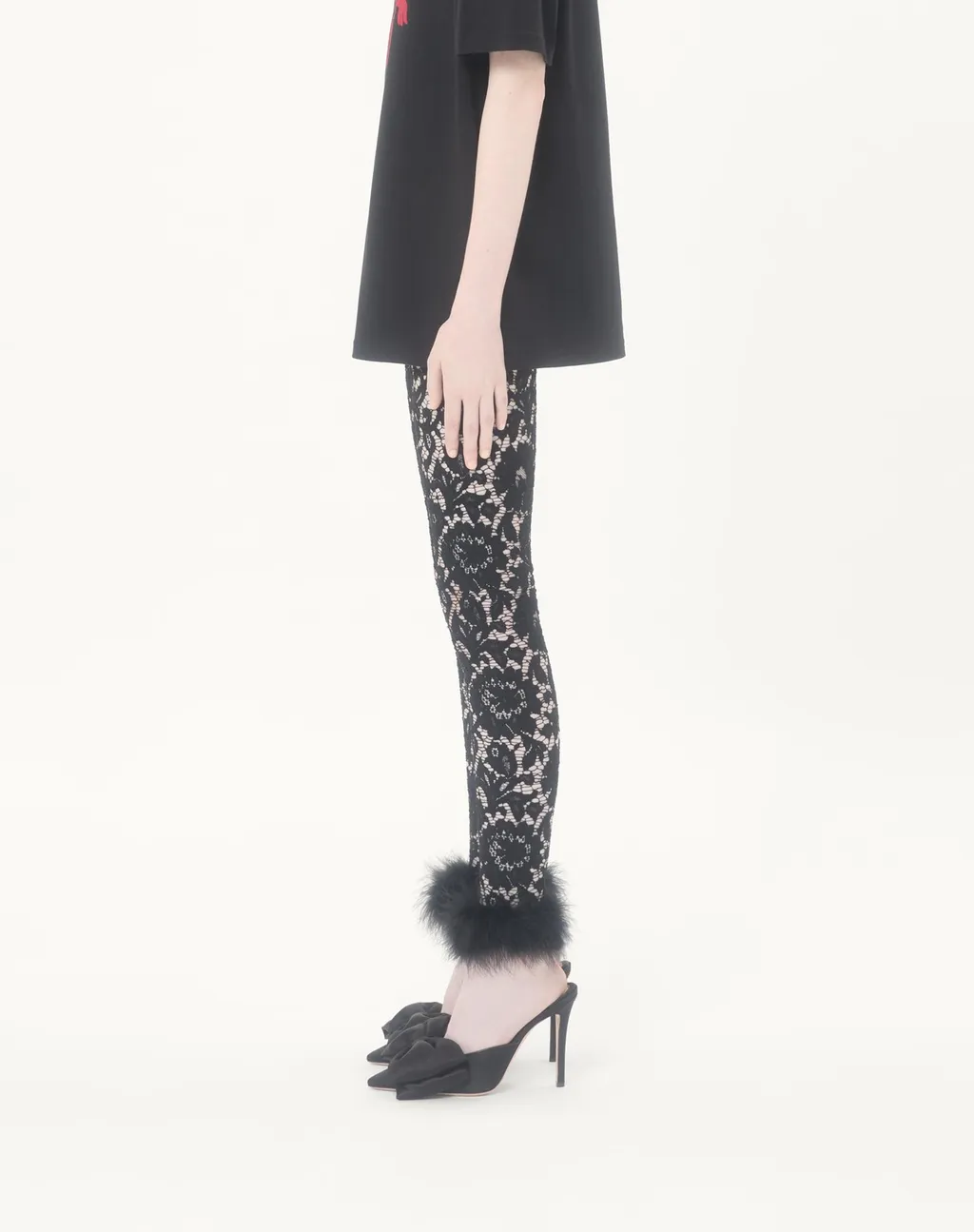 Lace Trousers With Feather Trim