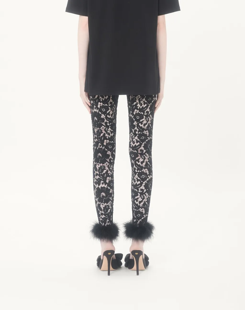Lace Trousers With Feather Trim