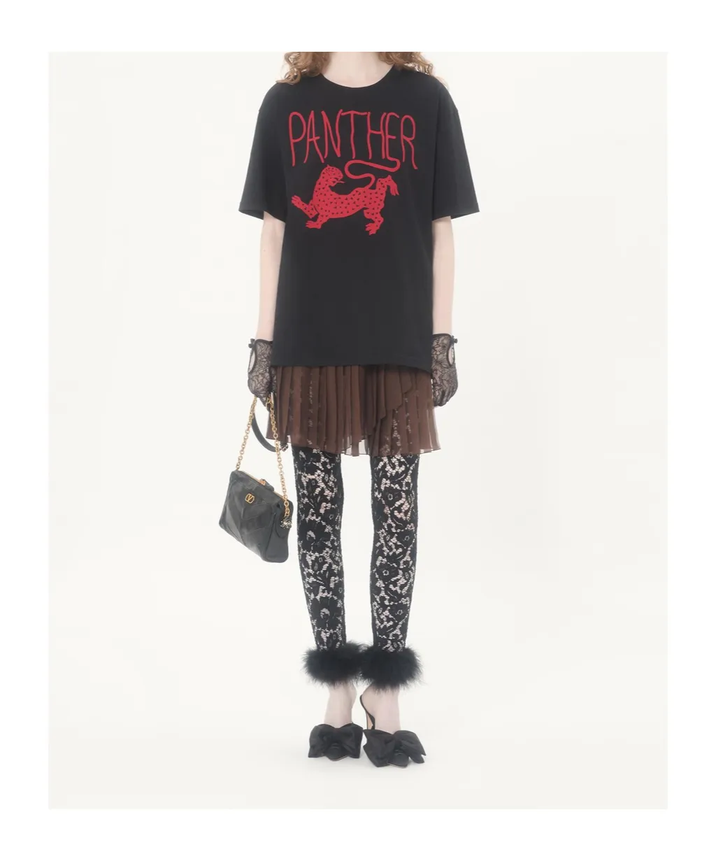 Lace Trousers With Feather Trim