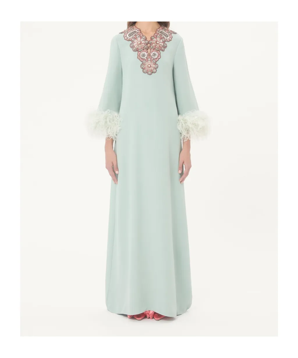 Feather Embroidered Long Dress
