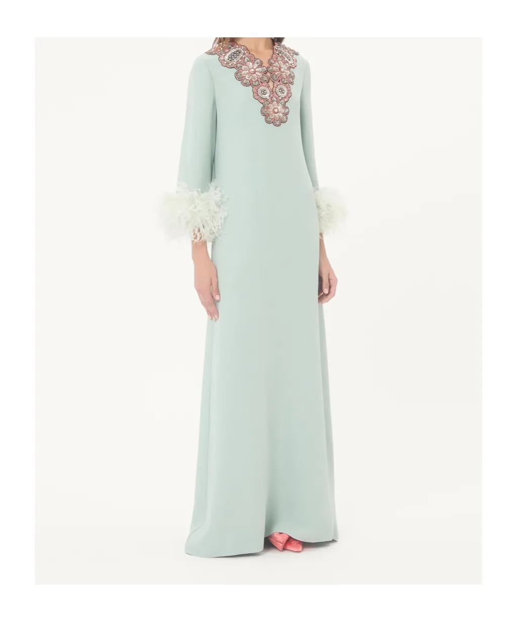 Feather Embroidered Long Dress