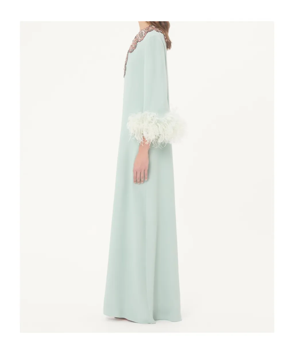 Feather Embroidered Long Dress