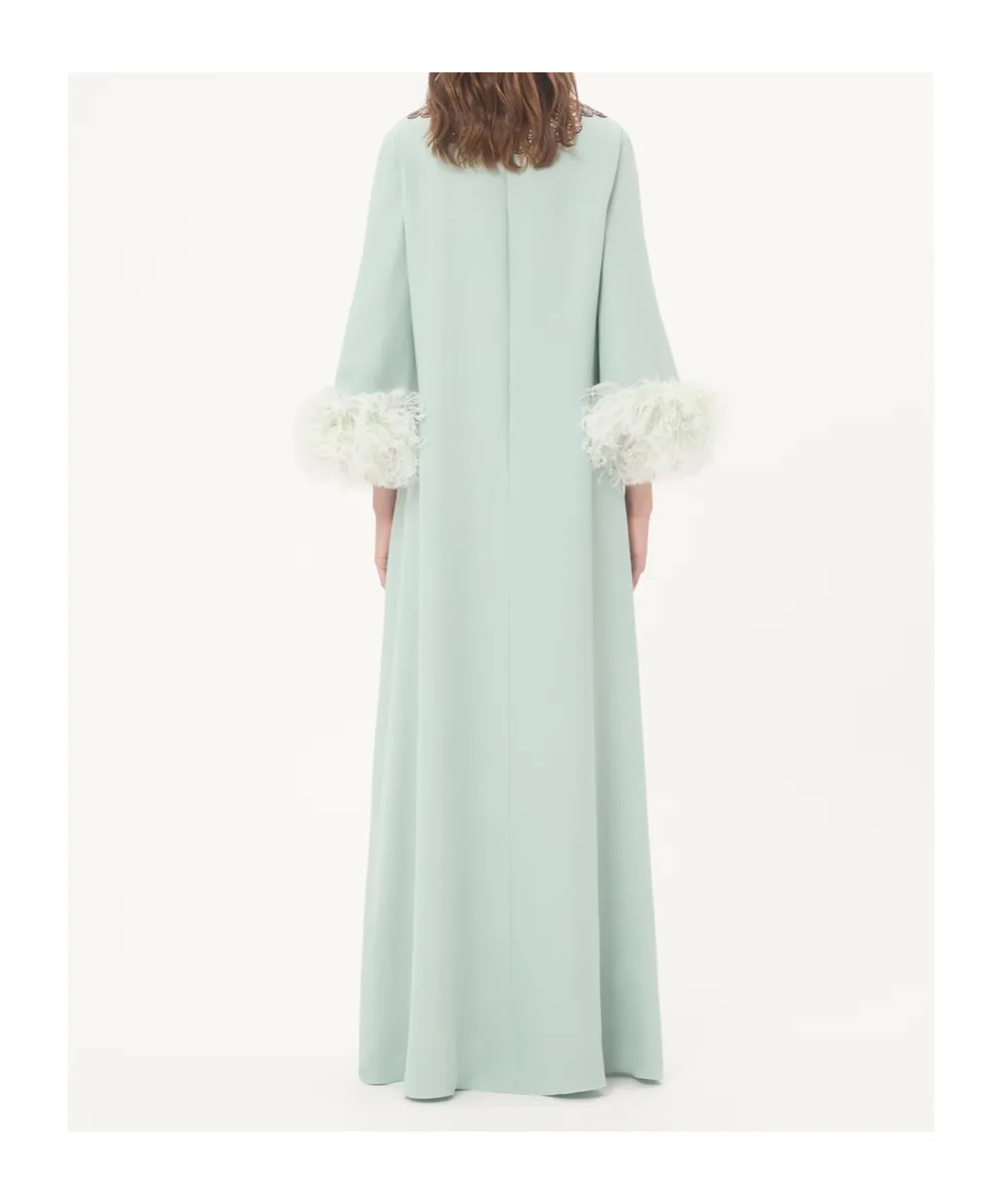 Feather Embroidered Long Dress
