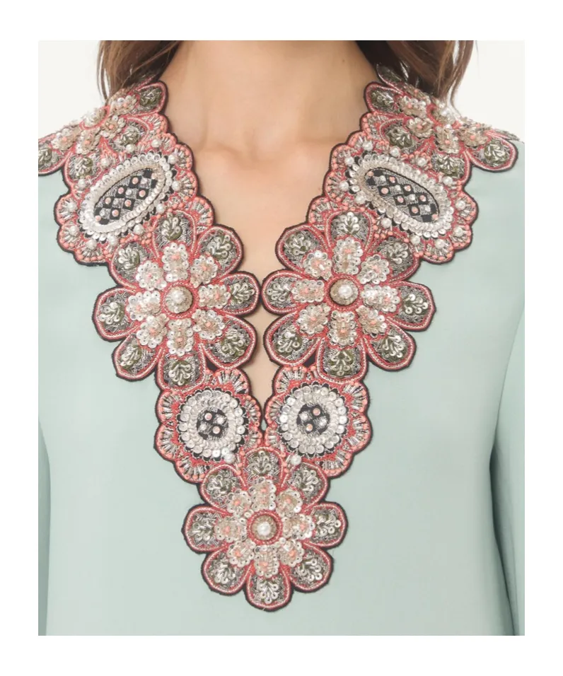 Feather Embroidered Long Dress