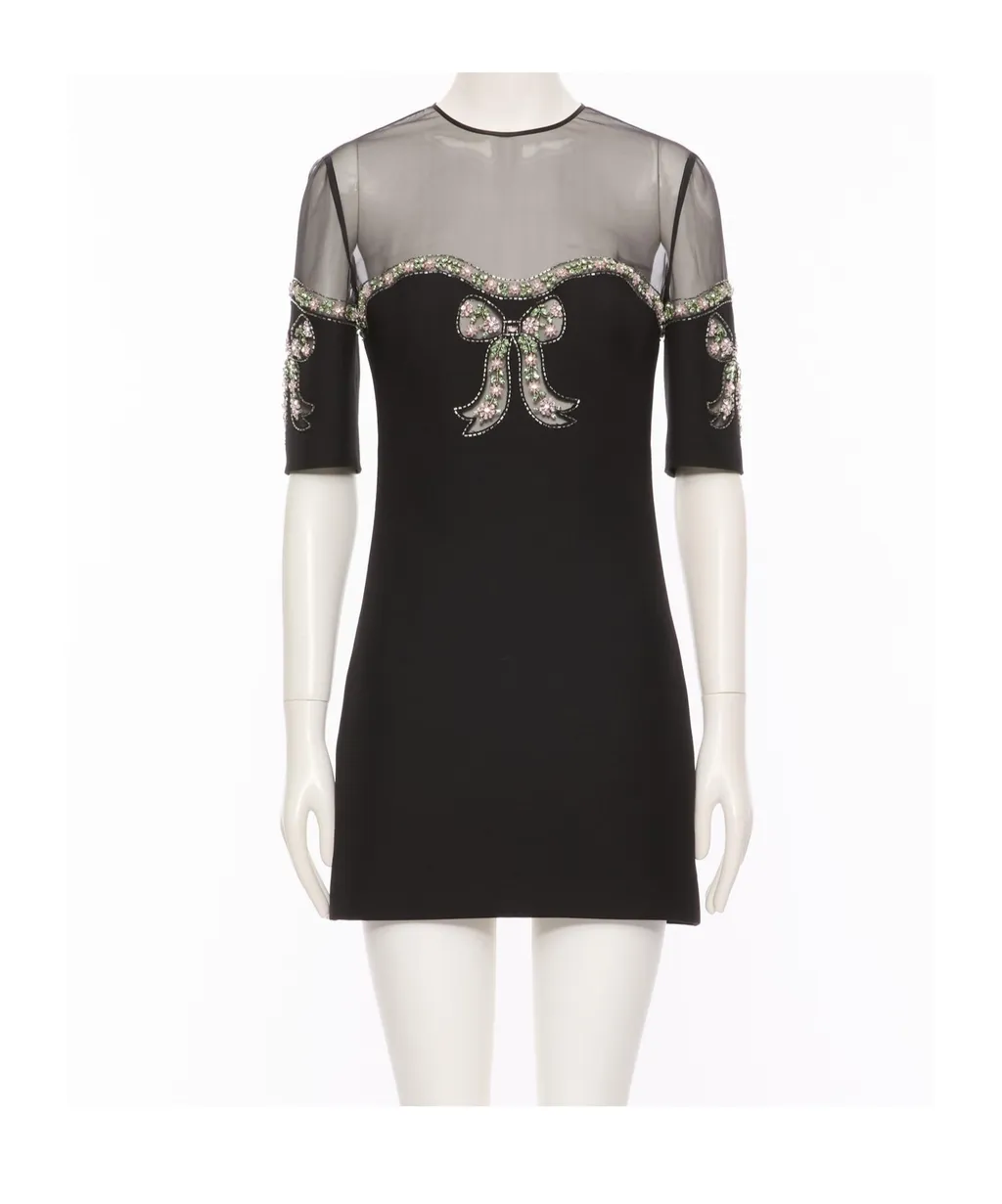 Short Sleeved Dress With Bow Detail