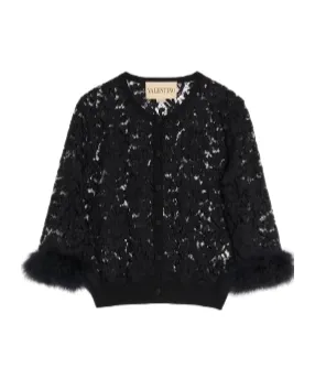 Lace Feather-Trim Cardigan