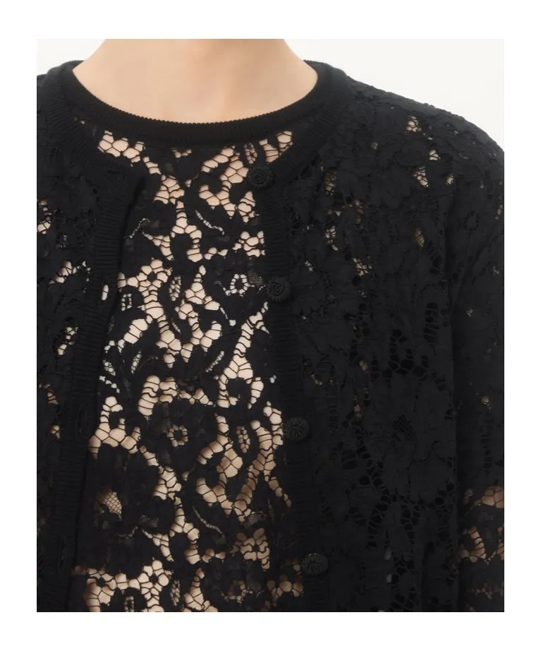 Lace Feather-Trim Cardigan