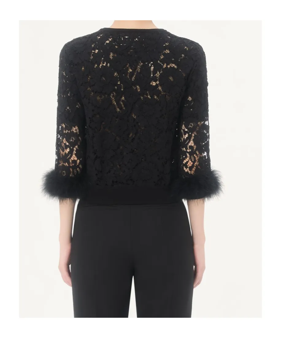Lace Feather-Trim Cardigan
