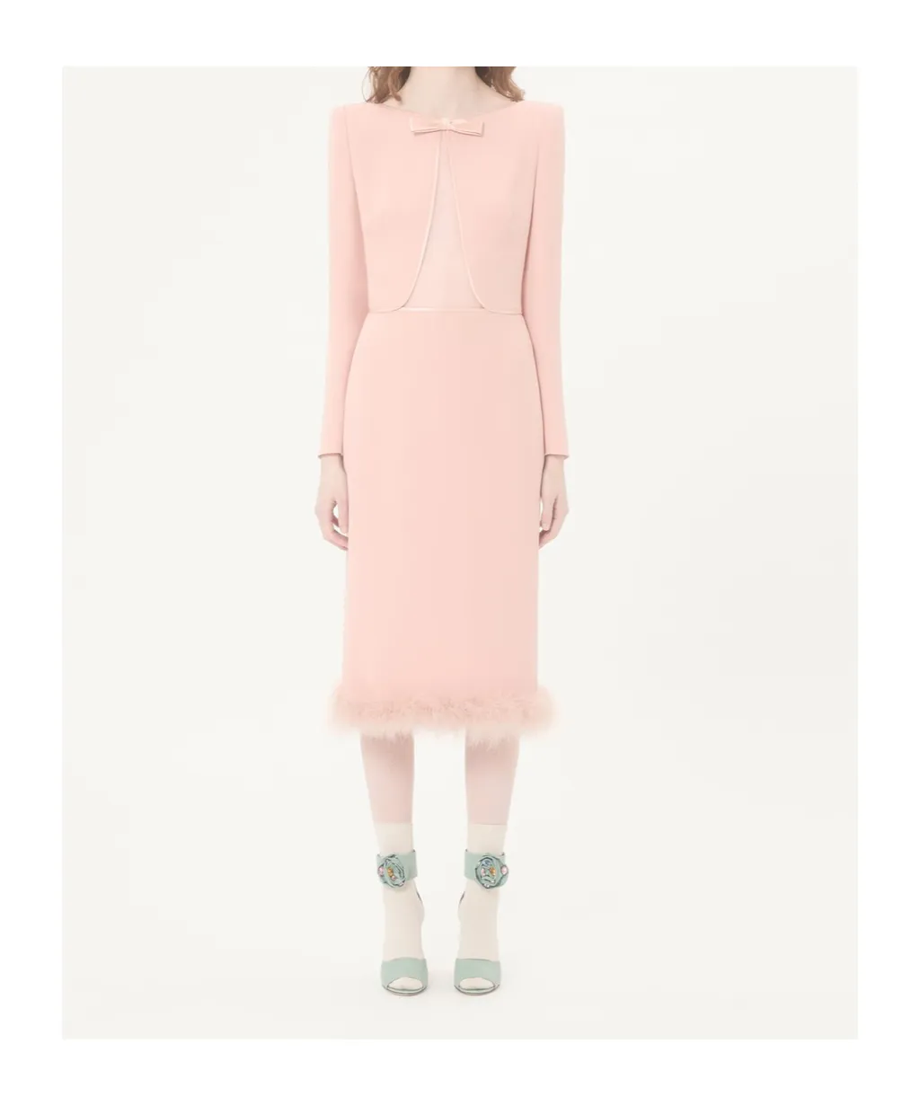 Midi Dress With Feather Trim